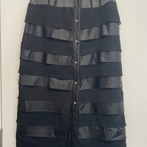 Koche Women's Black multi-layered button-front long skirt size M.